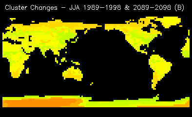 Cluster Changes - JJA 1989-1998 & 2089-2098 (B)