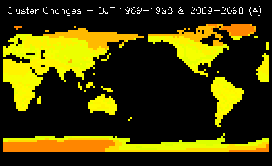 Cluster Changes - DJF 1989-1998 & 2089-2098 (A)